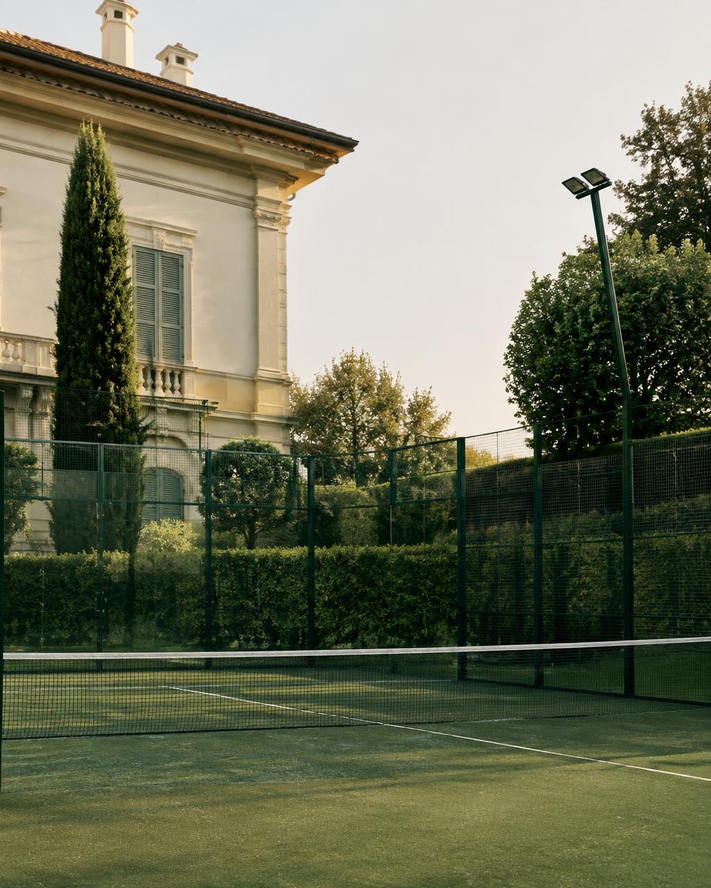Private padel court beside a historic Milanese villa